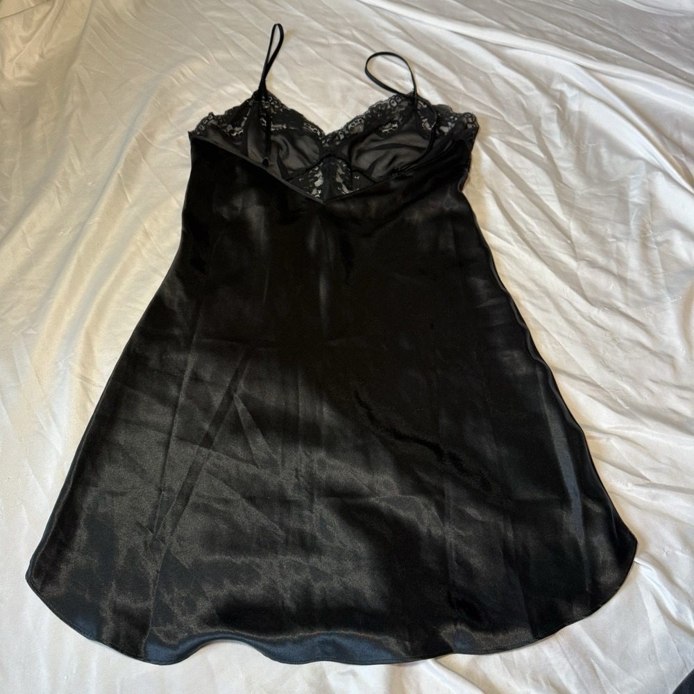 Vintage Victoria's Secret Black Satin Lace Chemise Slip Nightgown Women's S - Picture 2 of 6